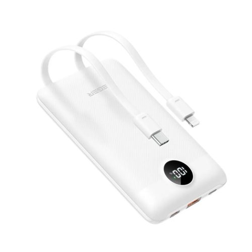 Veger C11 Powerbank – 10000 mAh – eingebaute Kabel, LED-Ladeanzeige, 3x Schnellladeausgang (22,5 Watt) - Weiß